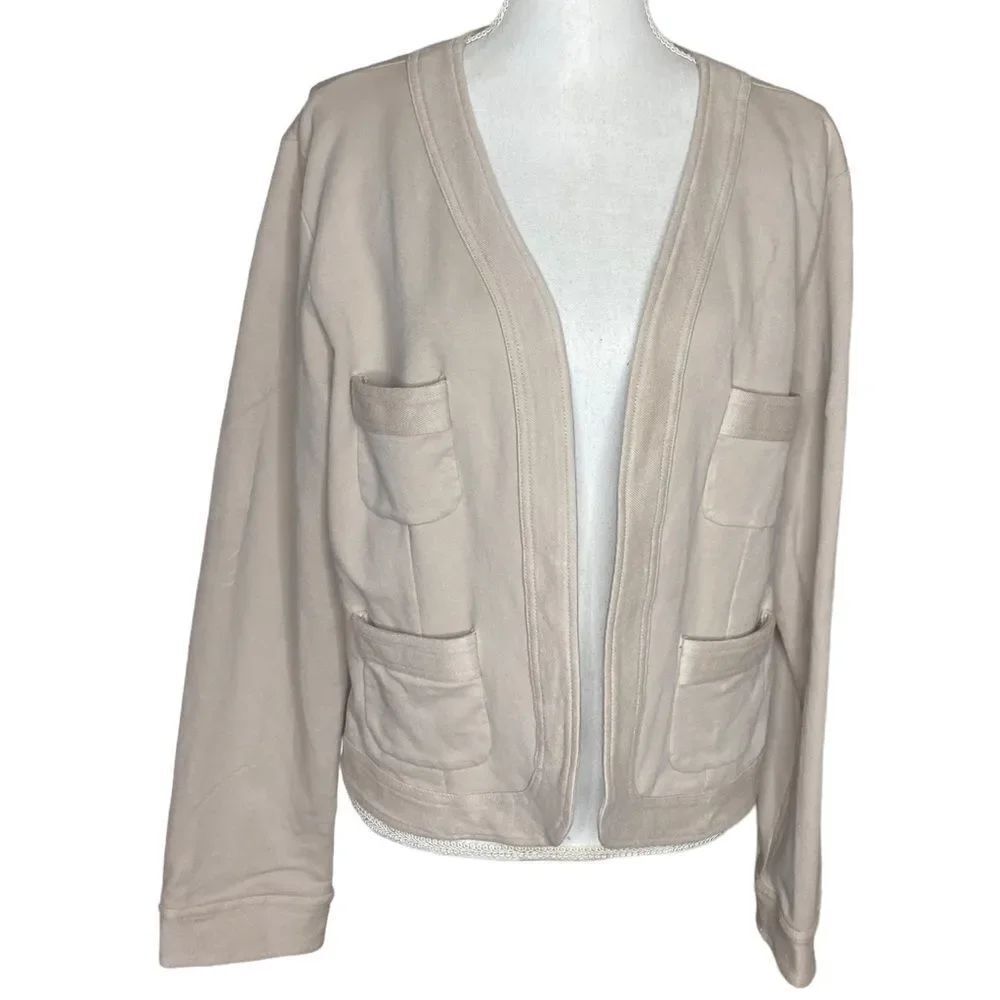 Pendleton Wm’s XL Beige Cotton Blend 4 Pocket Open Short Cardigan Sweater